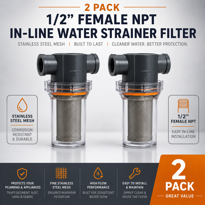 ABF 1/2" Female NPT In-Line Water Strainer Filter with Stainless Steel Mesh (2-Pack)