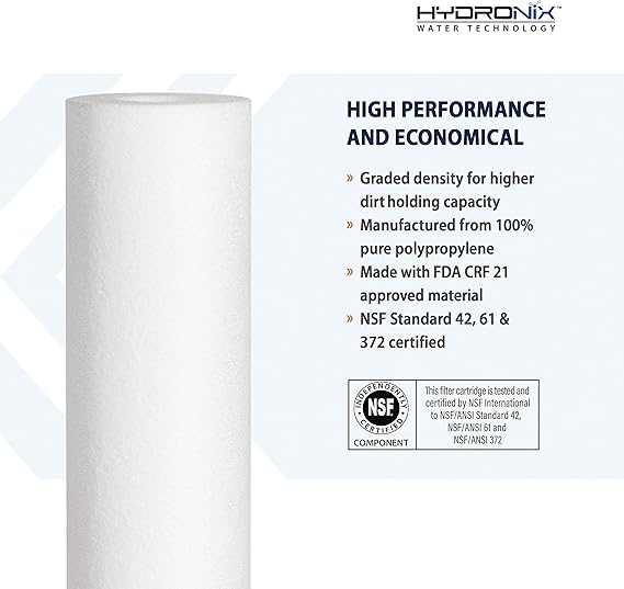 Hydronix SDC-25-1005 Whole House RO Reverse Osmosis Sediment Water Filter Cartridge 2.5" x 10" - 5 micron