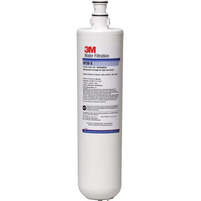 3M HF20-S Water Filtration Replacement Cartridge for Commercial Ice Maker Machines High Flow Series ICE120-S, Reduces Sediment, Microplastics, Chlorine Taste and Odor, Cysts, Inhibits Scale